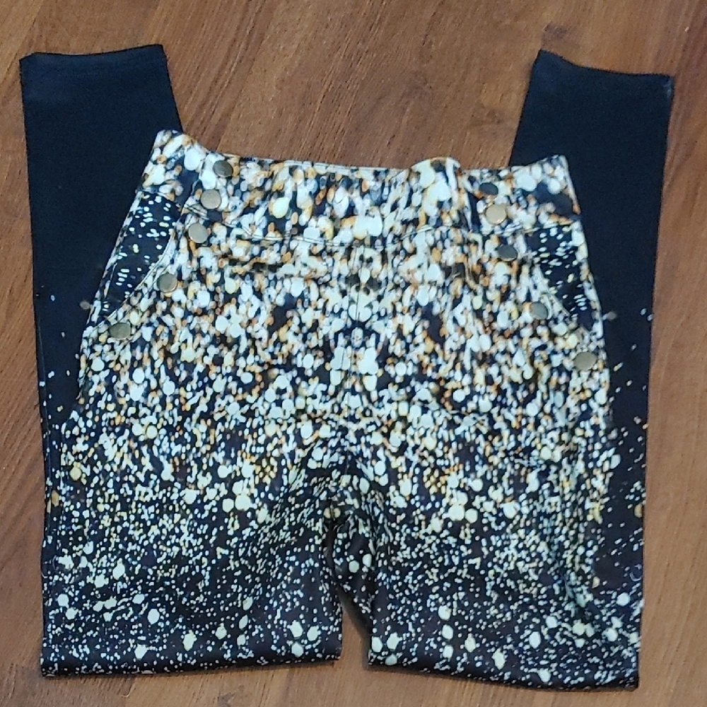 Chicme Black and Gold Speckled Leggings Sz SM